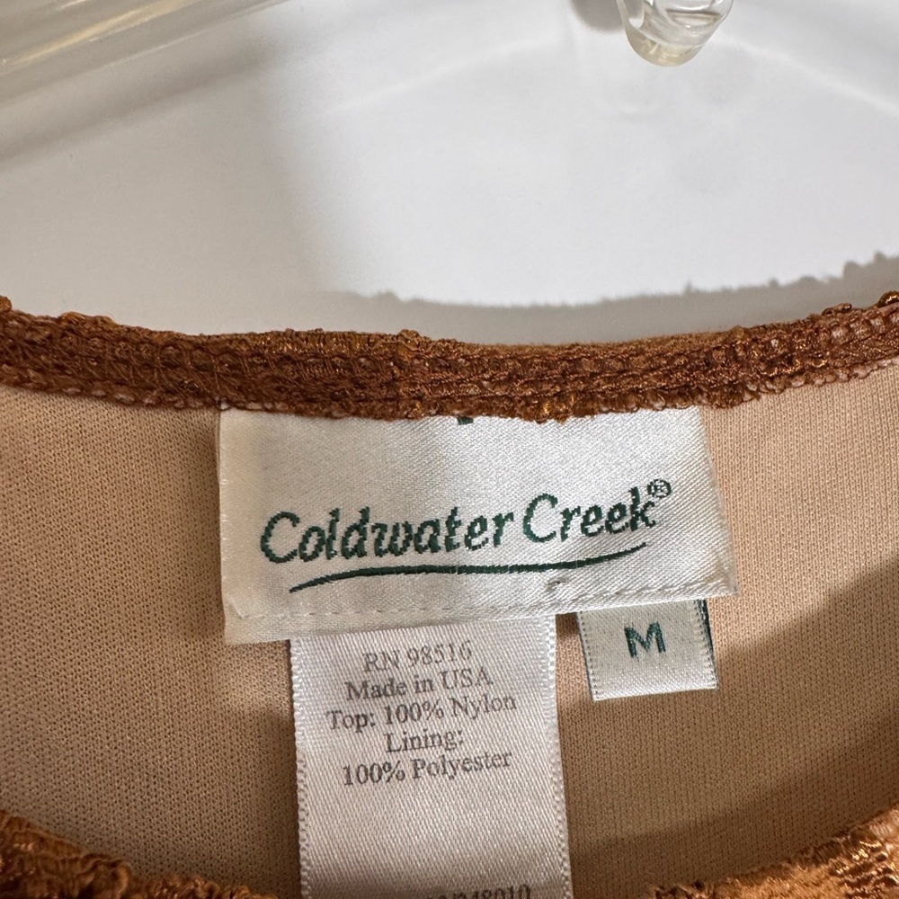 Coldwater Creek Rustic Brown Lace Long Sleeve Top - Picture 2 of 3